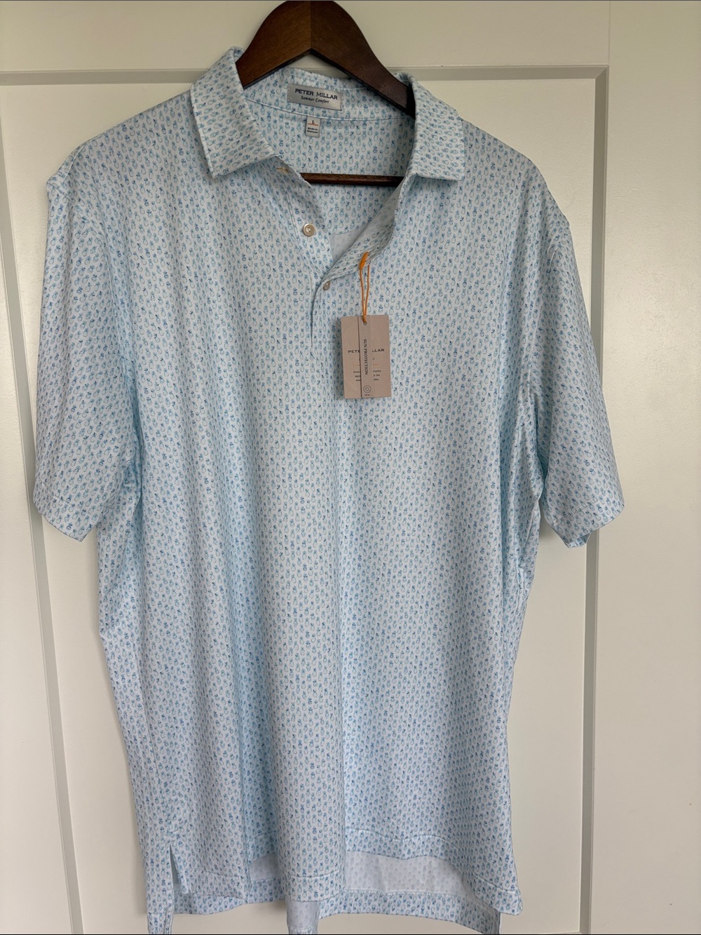 Peter Millar Pale Blue Micro-Print Short-Sleeve Polo